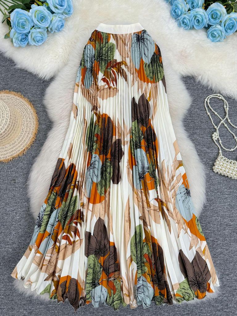 European & South African High-Waisted 3D Printed A-line Midi Skirt for Women