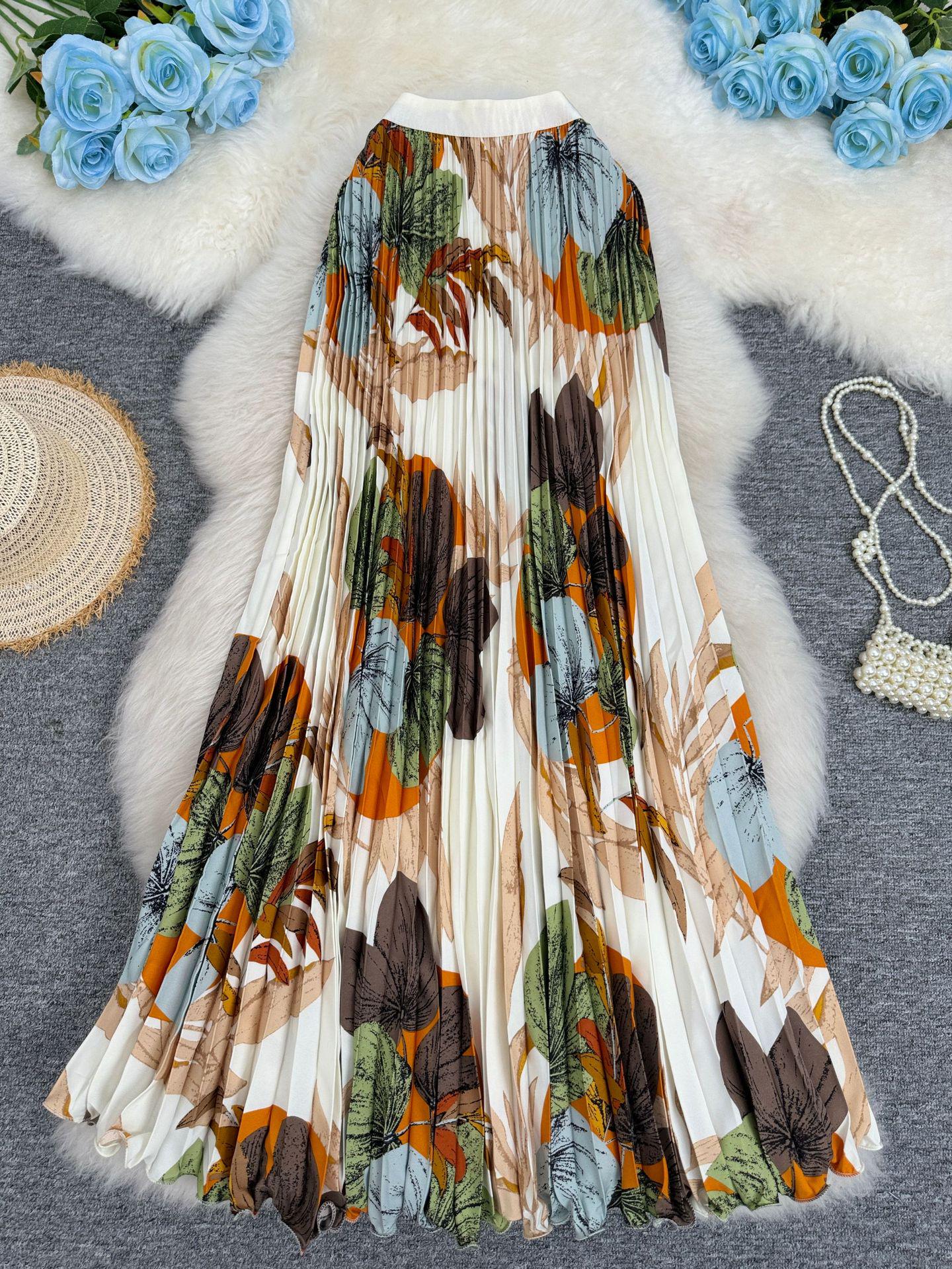 Европейская и южноафриканская юбка-миди А-силуэта с высокой талией и 3D-печатью для женщин One Size абрикосовый