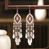 Bohemian Enamel Flower Water Drop Earrings for Women Ethnic Vintage Multicolor Beaded Long Earrings Vacation Daily Jewelry