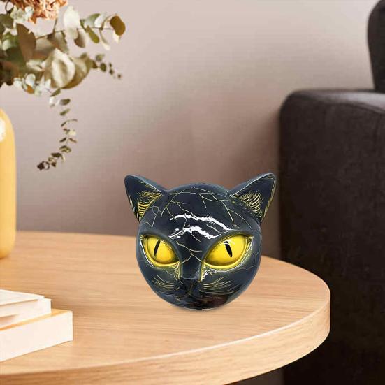 Cat Head Figurine Black Cat Stone Hand-Carved Healing Stone Resin