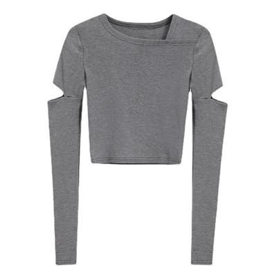 Solid Color Slim Thin Long-sleeved T-shirt for Women Ripped Round Neck Base Shirt for Women for Women Autumn Tight Design Top for Women