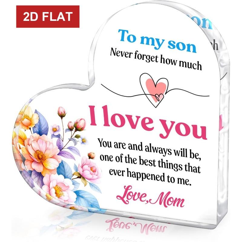 2D Flat Glass Effect Plaque for My Son - Heart Design with Love from Mom - Modern Style Featuring a Heartfelt Message - Special Birthday And Christmas