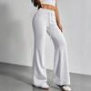 Women's High Waist Drawstring Flare Pants Solid Gray Casual Loose Fit Trousers