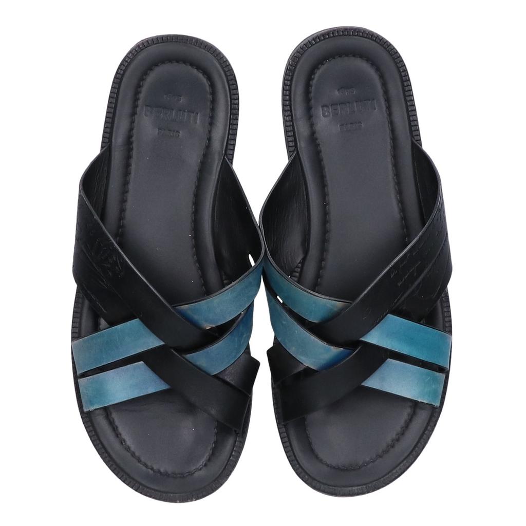 berluti Sifnos Scritto Leather Sandals/ shoes 5 1/2 Black x blueUsed