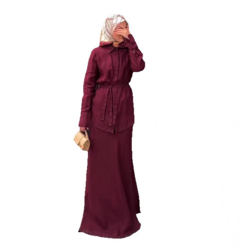 2025 Autumn Elegant Purple Long Sleeve Tie-up Dress
