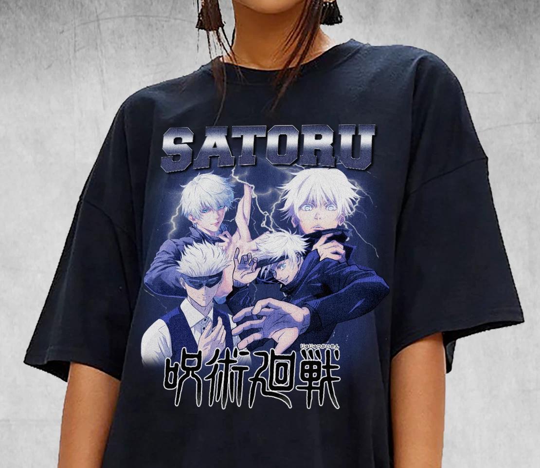 Satoru T Shirt Kaisen Gojo Satoru Anime Tee Shirt Retro TV Series Anime Rap Tee XL