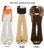 Women's High-Waist Khaki Micro-Flare Jeans - Slimming, Loose Fit, Floor-Length for Spring/Autumn.