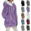 Giacca Casual da Donna in Pile con Cappuccio Cappotto Monocolore Caldo Cappotti in Cashmere Giacca con Zip Moda Abbigliamento Donna Autunno Inverno