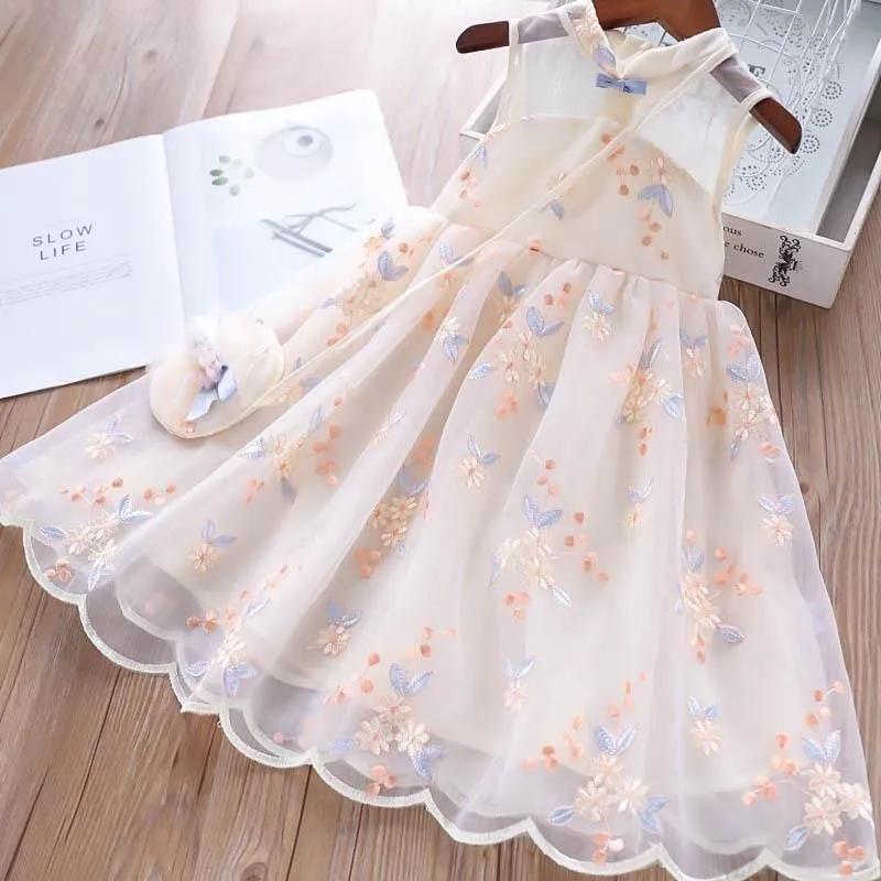 Embroidered Sweet Girl A-line Dress Summer Dress Children's Clothing Girl Princess Skirt Children's Vest Mesh Skirt