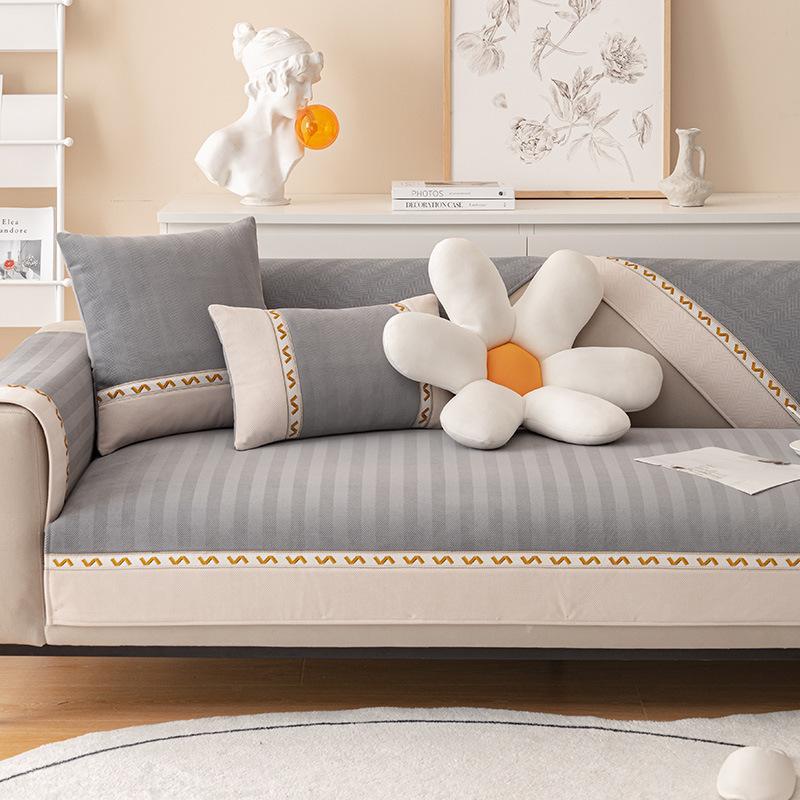 Sofa Cushion Four Seasons Universal Non-Slip Simple Cream Style Fabric Seat Cushion Cover Cover