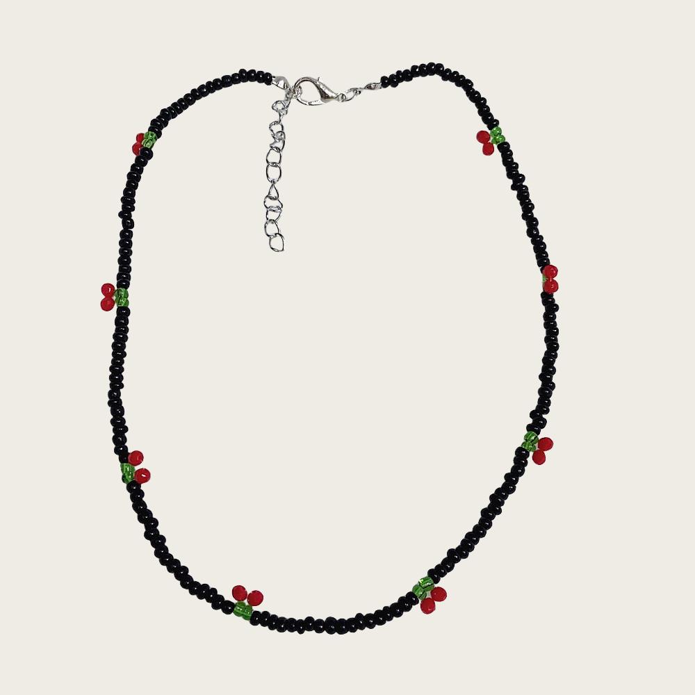 Bohemia Beaded Red Cherry Necklace for Women Cute Handmade Fruits Seed Bead Transparent Chokers Necklaces Boho Jewelry