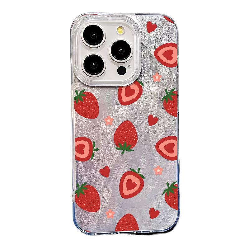 Popular Strawberry Feather Yarn Case iPhone15 Mobile Phone Case Protective Case Apple 16/17Pro Women's Explosive Mobile Phone Case