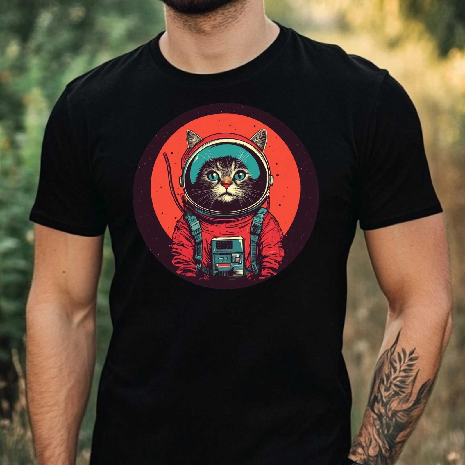 T-Shirt Herren Katze als Astronaut Motiv Baumwolle Größe XS bis 5XL XXXL
