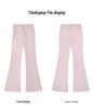 2024 Women's Pink High-Waisted Wide-Leg Flare Pants - Fleece-Lined, Versatile, Casual Spring/Fall/Winter Wear