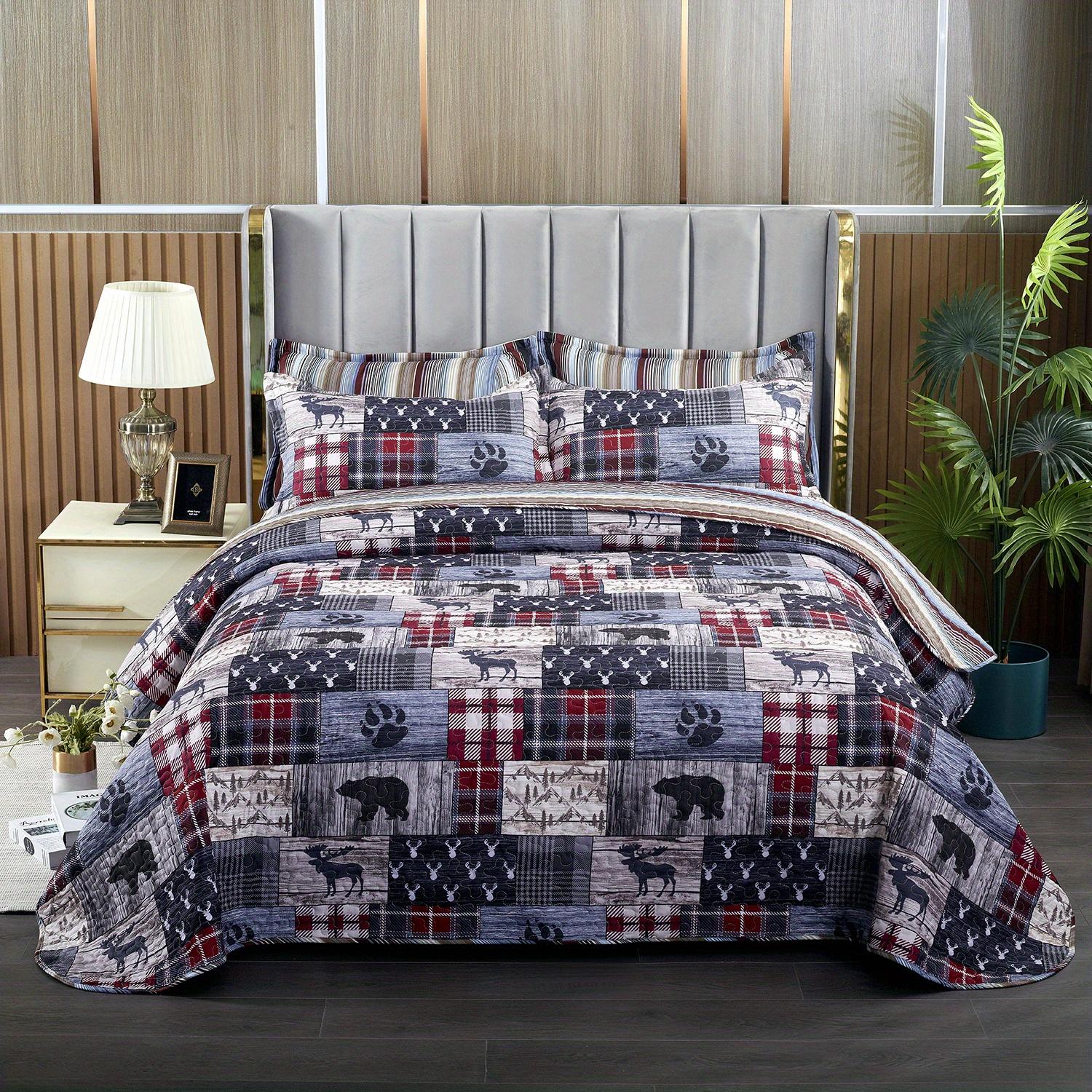 

3Pcs Duvet Cover Set, Rustic Retro Style Series Animal Puzzle Print Bedding Set, Soft Comfortable Duvet Cover, For Bedroom Duvet Cover Set&EU Single(135x200cm)
