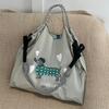 2024 Japanese-Style Cute Dog Embroidered Nylon Eco-Friendly Shoulder Shopping Bag