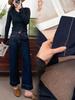 Damen Jeans mit hoher Taille und geradem Bein, Größe 26, Koreanischer Stil, Blau, Perfekt für den täglichen Weg zur Arbeit