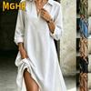 Moda Donna Autunno Inverno Colore Solido Stampa Scollo a V Manica Lunga Abiti Casual