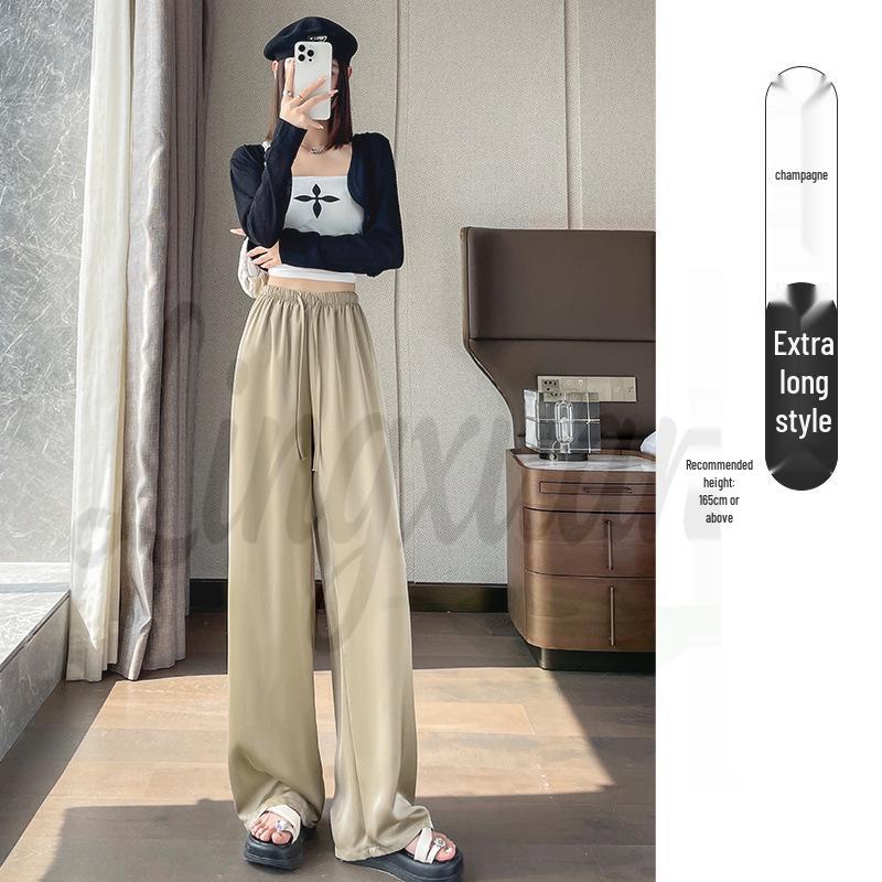 Women's Satin High-Waisted Acetate Wide-Leg Pants - Sun Protection Cool Ice Silk Drape for Short People