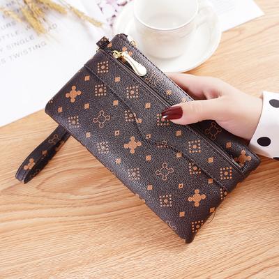 Kadın Moda Baskılı Deri Debriyaj Çanta Fermuar Cüzdan Telefon Kart Sahibinin Çanta