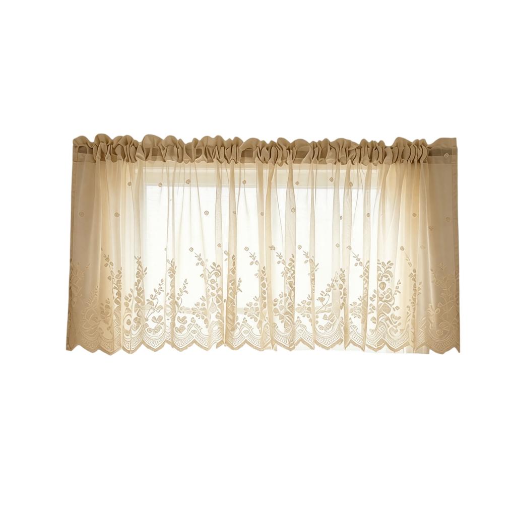 74x61cm Kitchen Window Curtain Lace Short Sheer Rod Pocket Valance Panel Lightweight Fabric for Small Windows