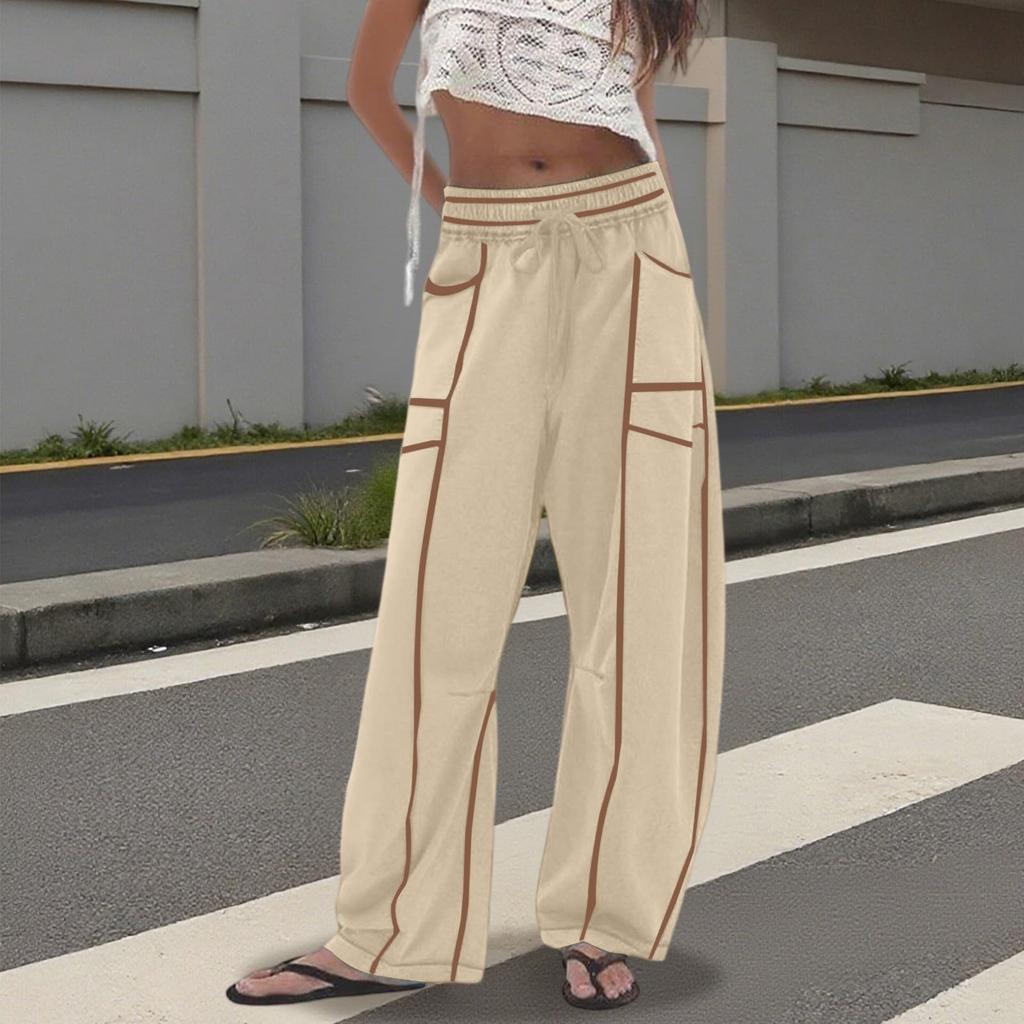 Women's Wide Leg Pants With High Waisted Straight Leg And Spliced Pocket Casual Pants