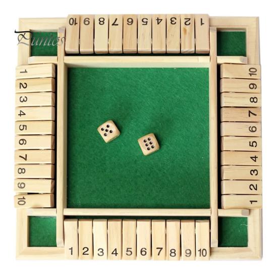 Tabellone del Gioco Shut The Box con 2/4 Dadi a Quattro Lati per Bambini Adulti Famiglia Educativo in Legno Matematica Numeri Strategia Giocattolo Chiudibile Accessori Notturni 4 Giocatori