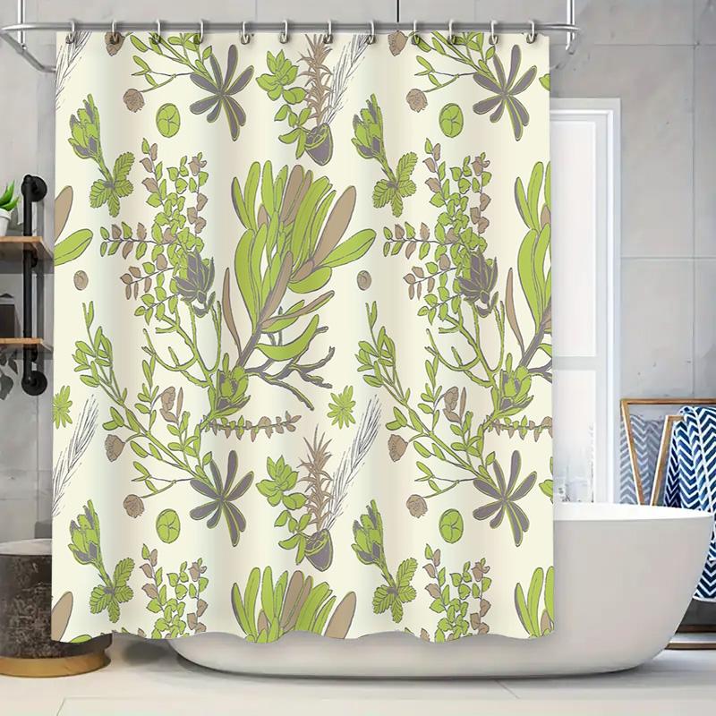 

Botanical Shower Curtain Nature Greenery Leaf Pattern Bathroom Decor Farmhouse Style Waterproof Fabric Shower Liner Vintage Home W60H190(CM)-1 Pcs