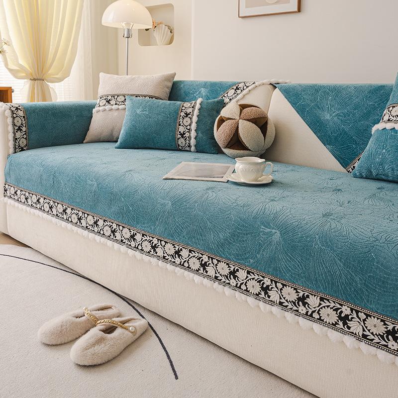 French Chenille Sofa Cushion, Universal Non-Slip In All Seasons, Living Room Seat Cushion, Solid Color, High-End Sofa Cover, Cloth Towel