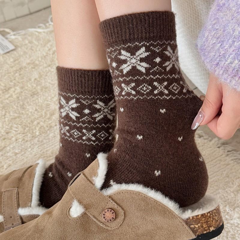 Socks Medium Tube Socks Season Warm Retro Wool Socks Thickened Stockings Pastoral Stacking Socks Women