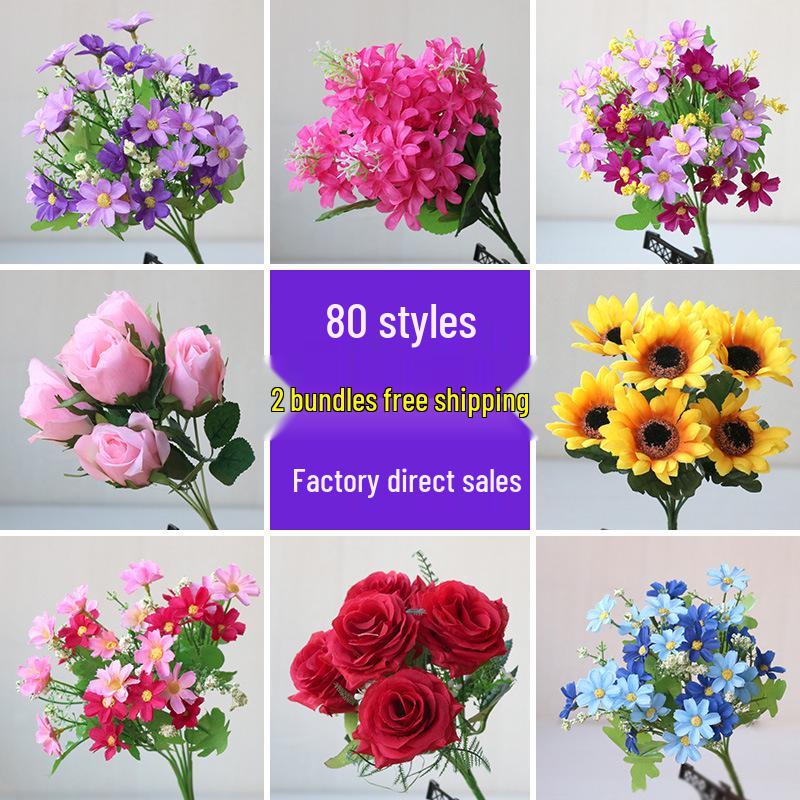 Silk Sunflower and Rose Dried Flower Bouquet for Indoor Decoration