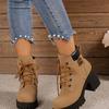 New Plus Size Short Boots for Women, Retro Thick Heel Boots for Spring and Autumn, New Lace Up Fashion, Waterproof Short Boots