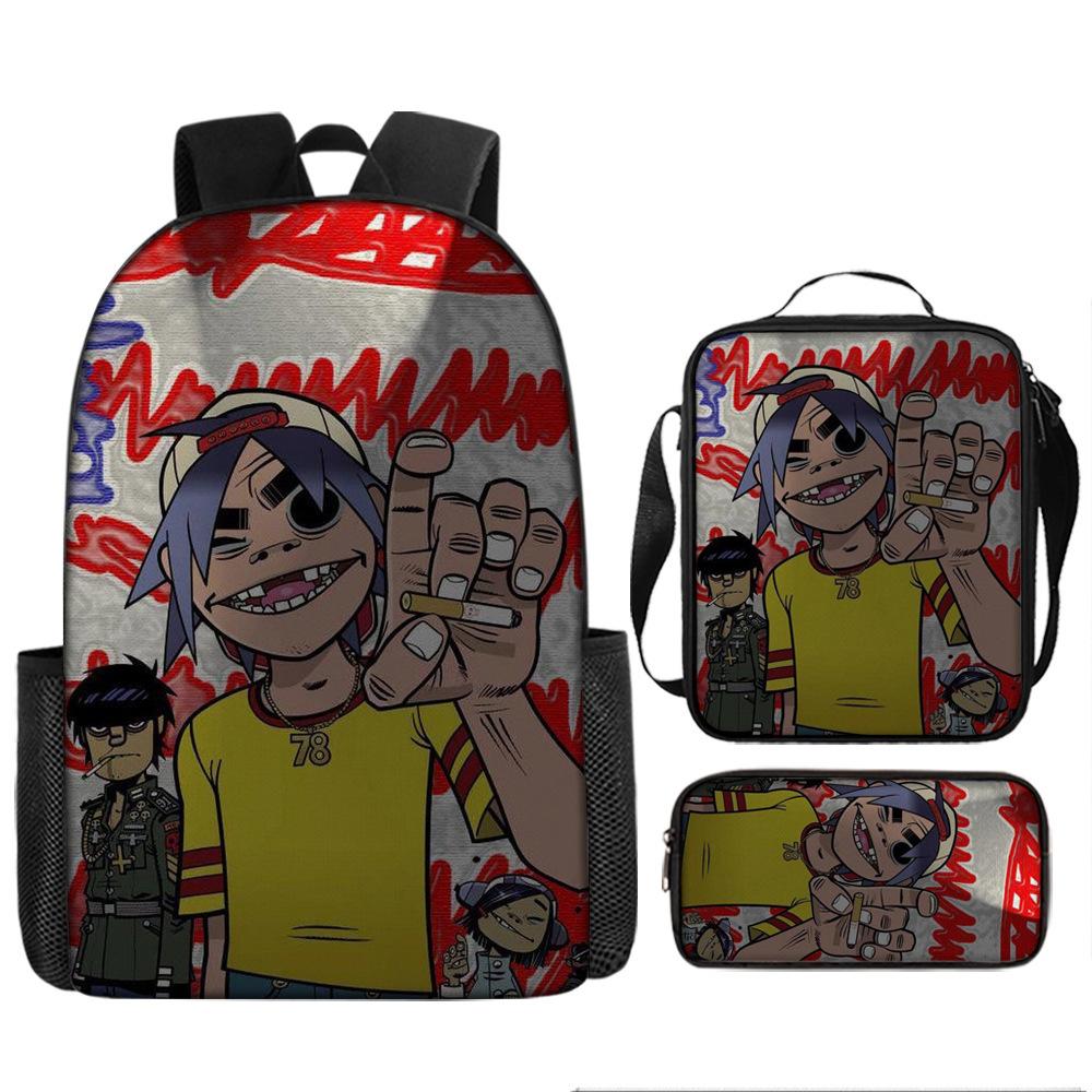 Hot selling British virtual band Gorillaz student backpack cartoon children's backpack shoulder bag pencil case three piece set