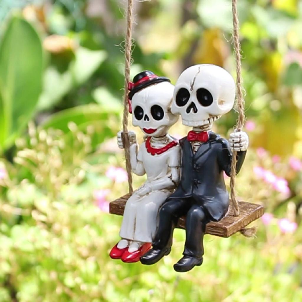 Halloween Skeleton Couple Swinging Resin Pendant Outdoor Courtyard Bonsai Home Decoration Set