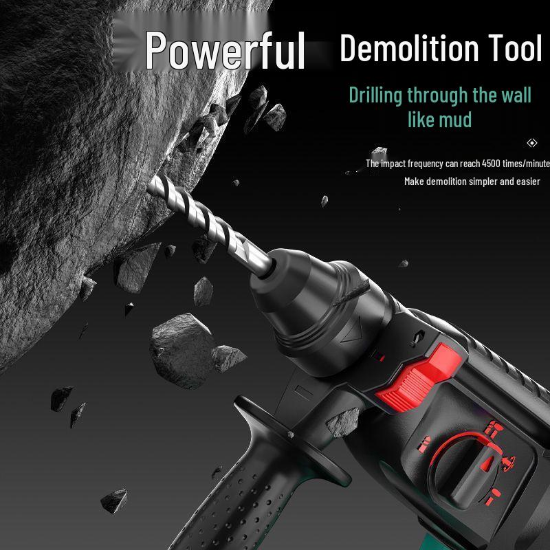 High-Power Cordless Brushless Rotary Hammer Drill - 3-in-1 Electric Impact Tool with Lithium Battery for Concrete.