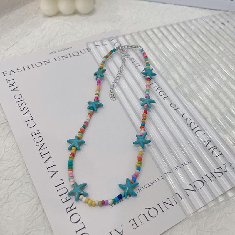 Starfish Charm Choker Chain Beaded Necklace for Women Stylish Neck Jewelry Gift