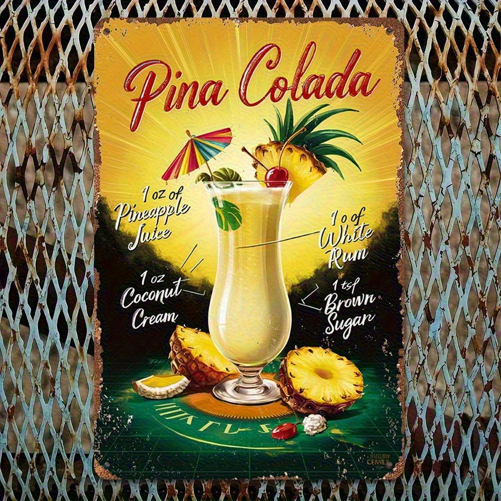 Vintage Bina Kolada Roostertail Recipe Tin Sign Pineapple and Tropical Drink Ingredients Perfect for Kitchen Bar Bathroom 20x30cm（7.8x11.8inch）