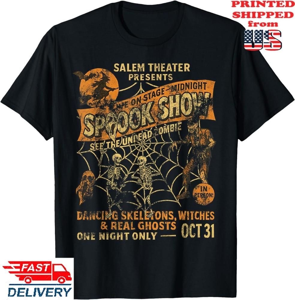 Vintage Halloween Poster Tee Witch Dancing Skeletons Monster T-Shirt, Unisex Tee Unisex T-Shirt XXXL