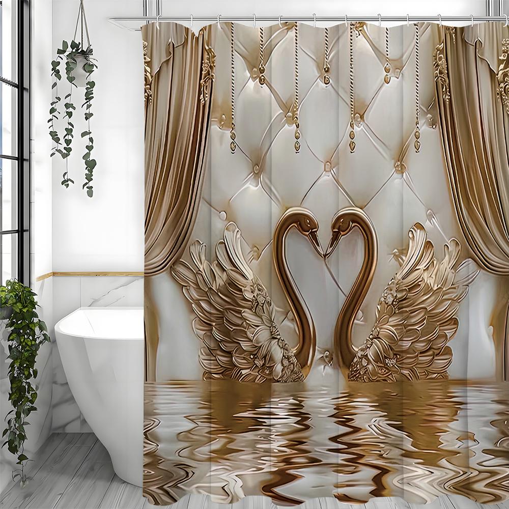 Waterproof Shower Curtain with Hooks, Bathroom Accessories, Interior Decoration Rose Gold Goose Print Shower Curtain, Beautiful,