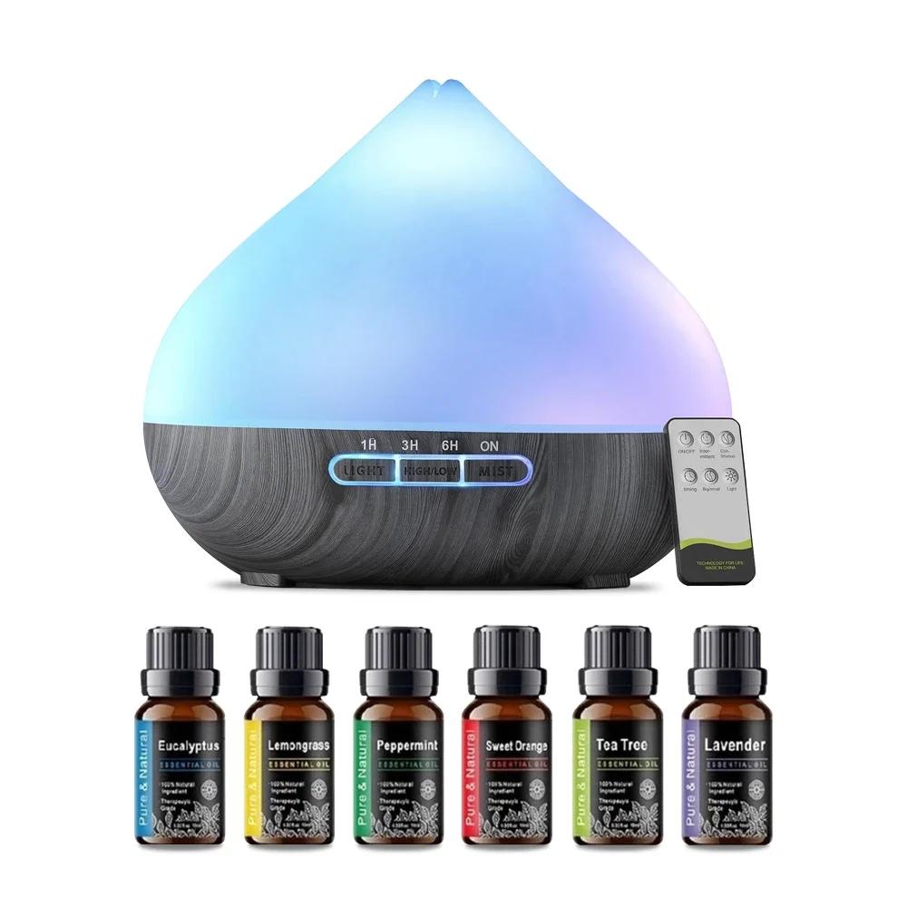 

500ml Ultrasonic Aromatherapy Diffuser, Remote Control, Air Humidifier, Multicolor LED, Includes 6 Essential Oils 500ml