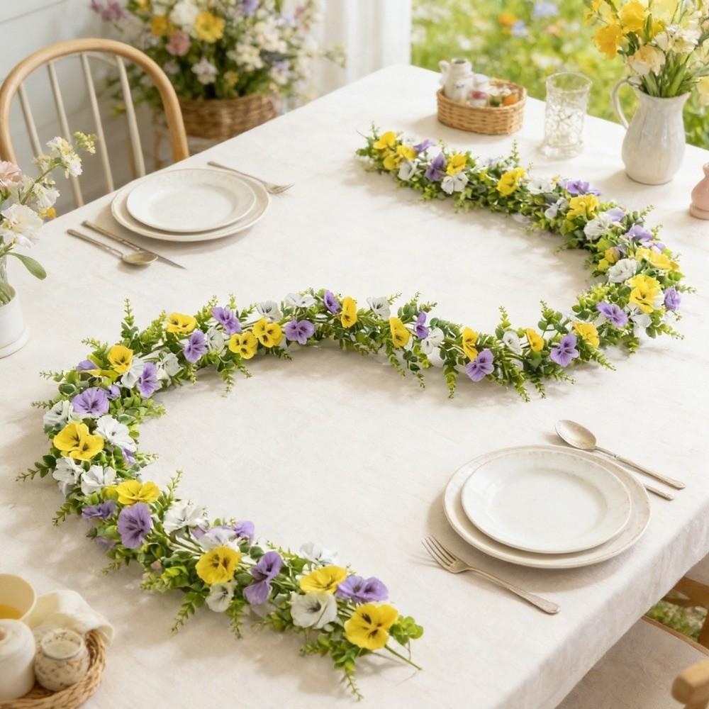 UV Resistant Artificial Pansy Vines Flexible Fake Flower Vines Eucalyptus Leaf Garland Home Mantle