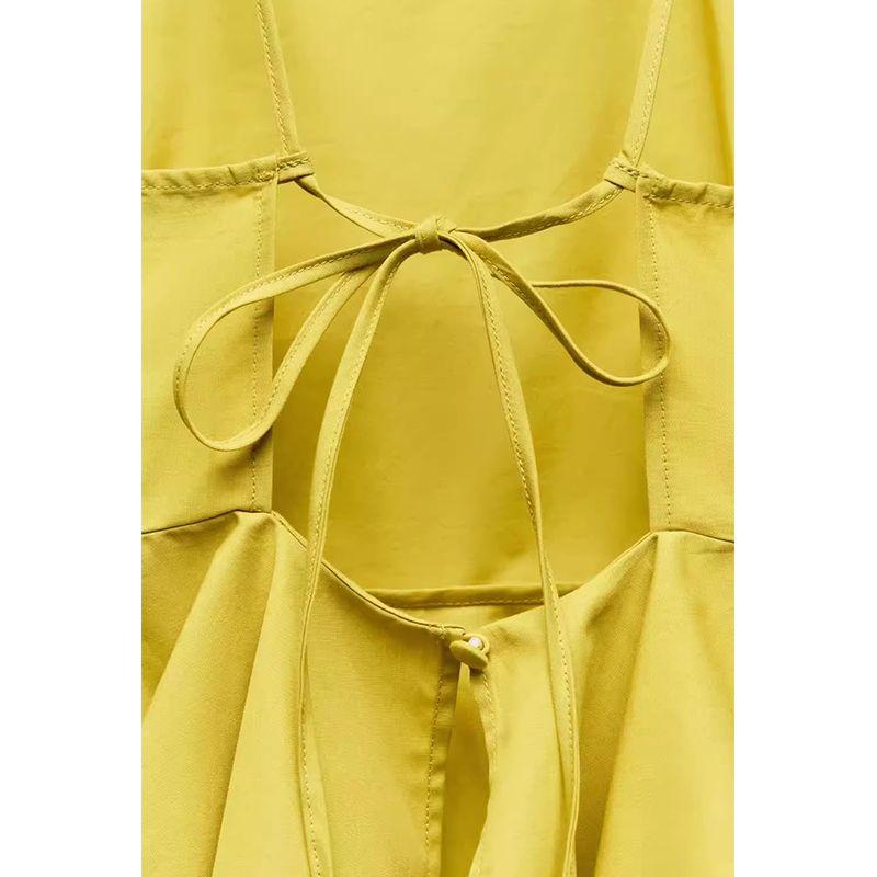 Spring/Summer New Women's Clothing Vacation Style Cotton Blended Poplin Hanging Collar Frill Vest Tops 3666089