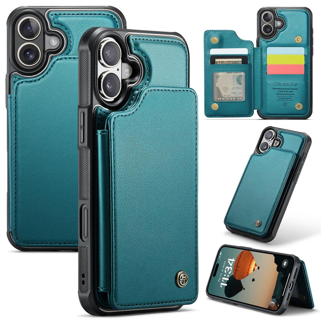 For iPhone 16 Phone Case CASEME C22 Leather Back Cover with RFID Blocking Card Slots