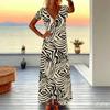 Women Plus Size V Neck Short Sleeve Maxi Dress Gradient Pink Leopard Print Loose Summer Beach Long Dress