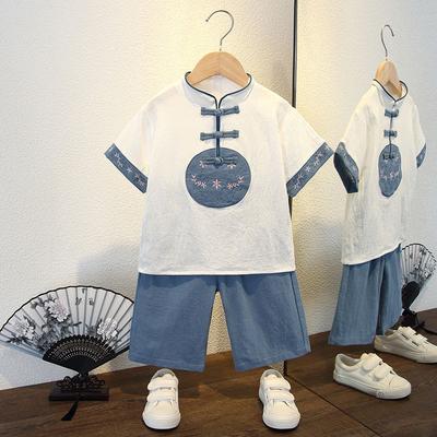 Children's Hanfu Tang Suit Summer Short-sleeved Suit Boys and Girls Chinese Style Dress Handsome Cotton and Linen Thin Children's Two-piece Suit