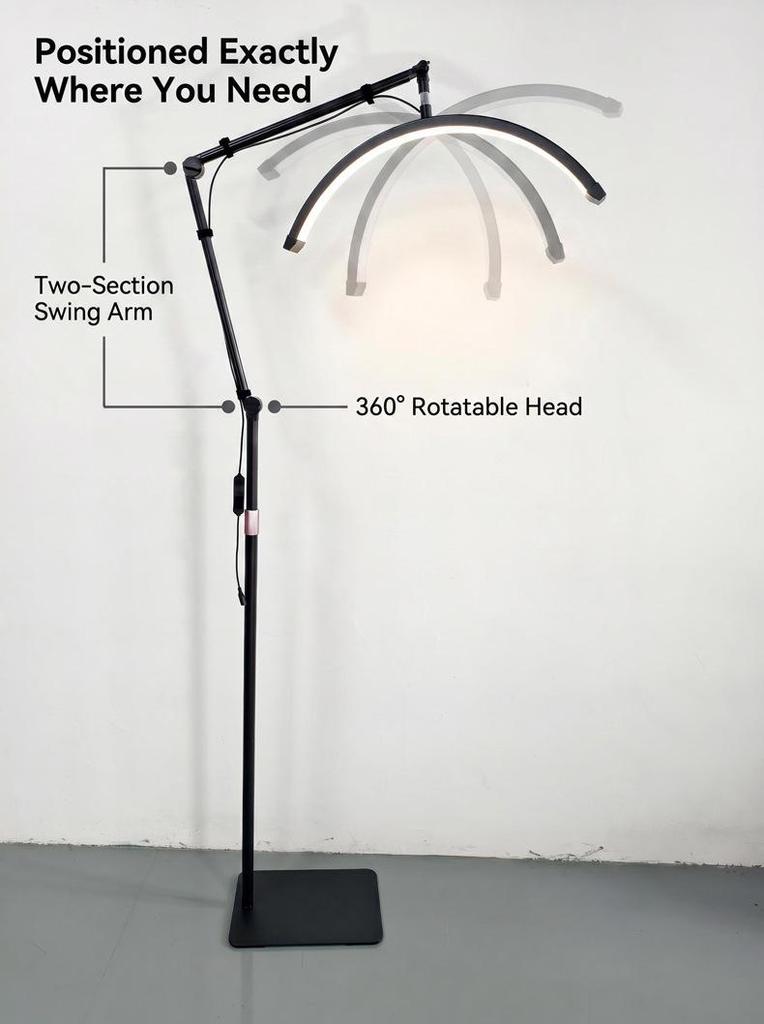 23-Inch Gold Cantilever Half-Moon Lamp, 36W, 3 Color Modes for Eyebrow, Tattoo, Manicure, U-Shaped Eyelash Extension