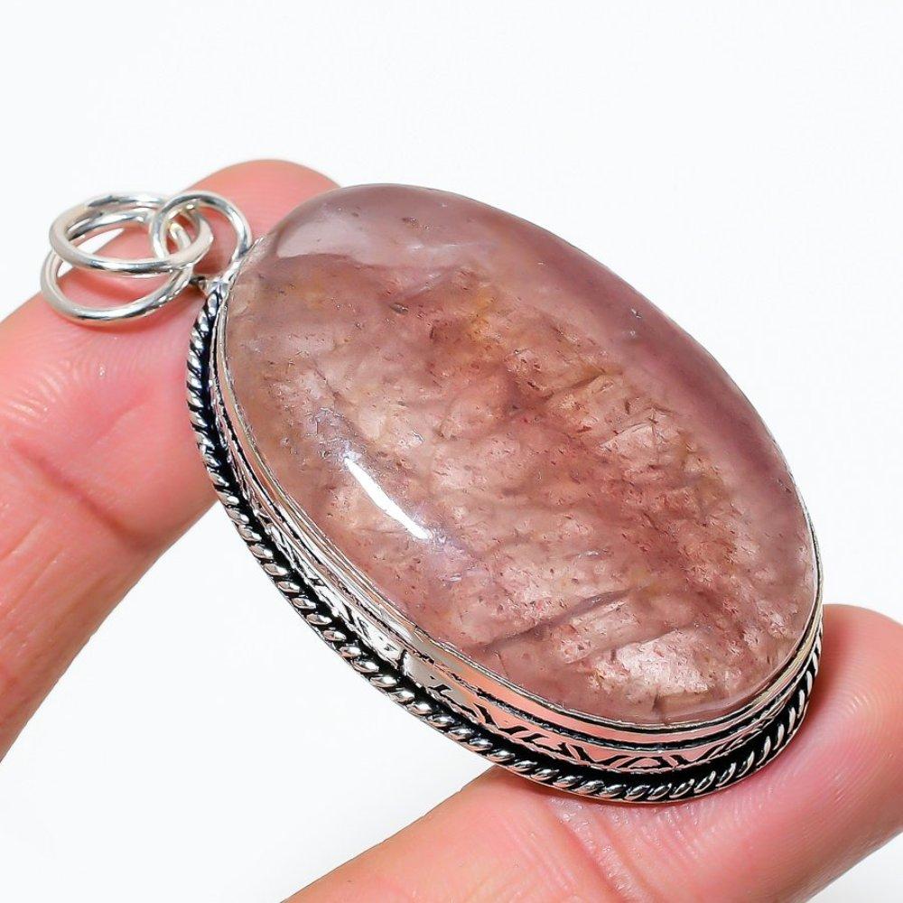 Rhodochrosite Gemstone Handmade 925 Sterling Silver Jewelry Pendant 2.44" z1S00