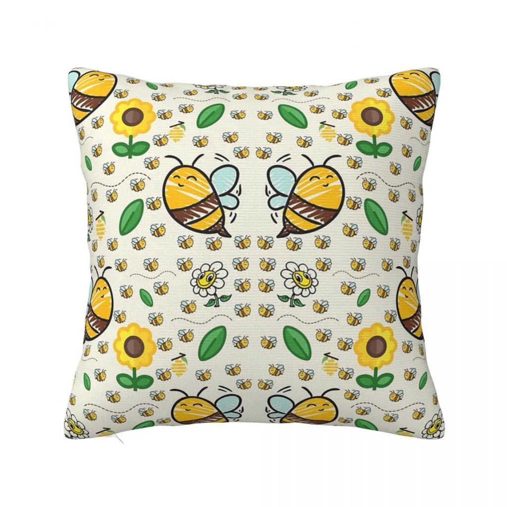 Bumble Bee With Honeycomb And Flowers Square Pillowcase Cushion Cover Pillow Case Throw Pillow Cover for Home Sofa Living Room