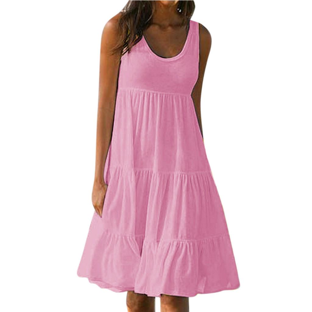 Solides, ärmelloses Party-Strandkleid für Damen im Urlaub und Sommer