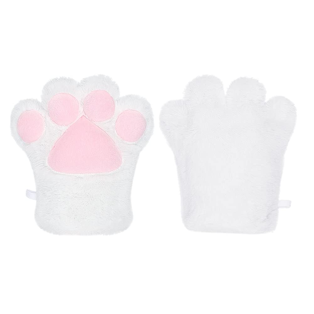 LONTG Cosplay Halloween Cute Cat Bear Paw Panda Gloves with Paw Fluffy and Warm Animal Gloves for Adults and Cosplay Winter Funny Cold Weather White